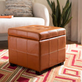 SAFAVIEH Shelli Square Storage Tufted Brown Leather Ottoman