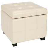 SAFAVIEH Shelli Square Storage Tufted Brown Leather Ottoman