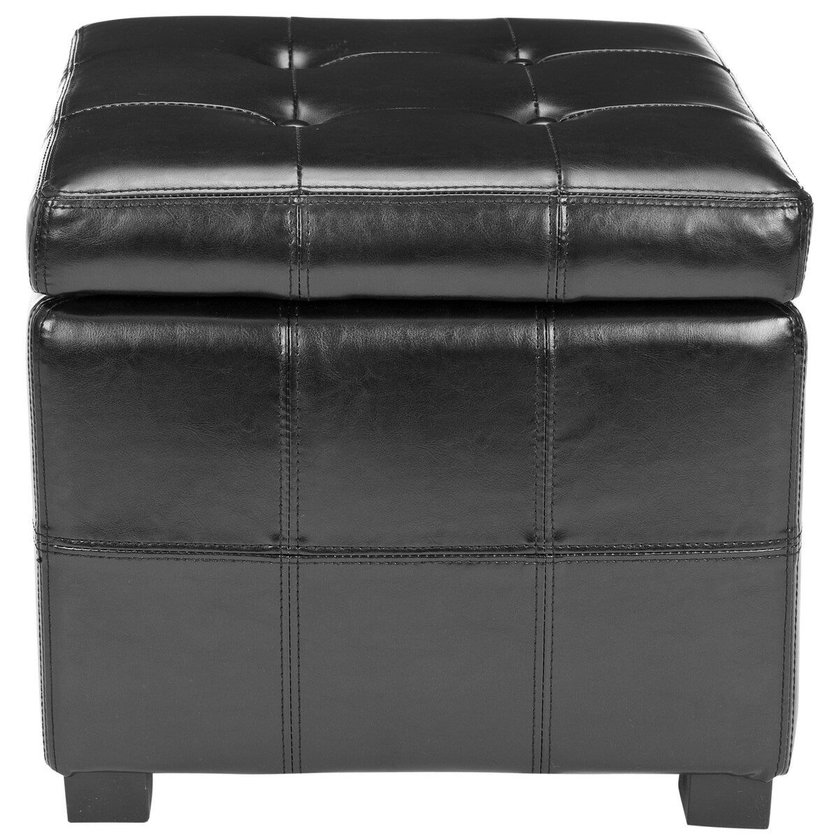 SAFAVIEH Shelli Square Storage Tufted Brown Leather Ottoman