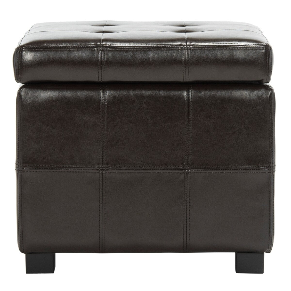 SAFAVIEH Shelli Square Storage Tufted Brown Leather Ottoman