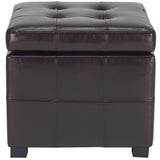 SAFAVIEH Shelli Square Storage Tufted Brown Leather Ottoman