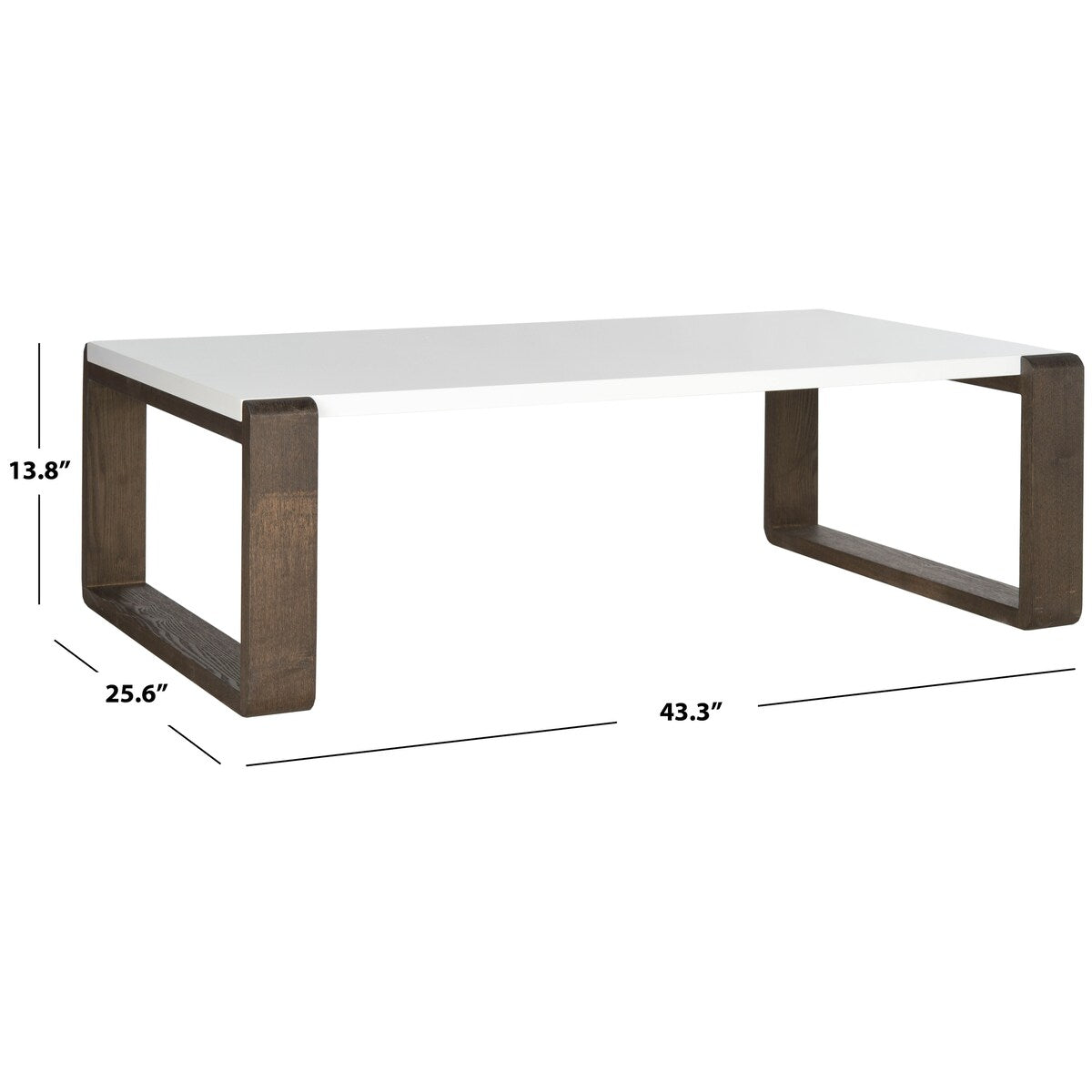 SAFAVIEH Shirlene Mid-Century Modern White/ Dark Brown Lacquer Coffee Table - 43.3" x 25.6" x 13.8" - 43Wx26Dx14H