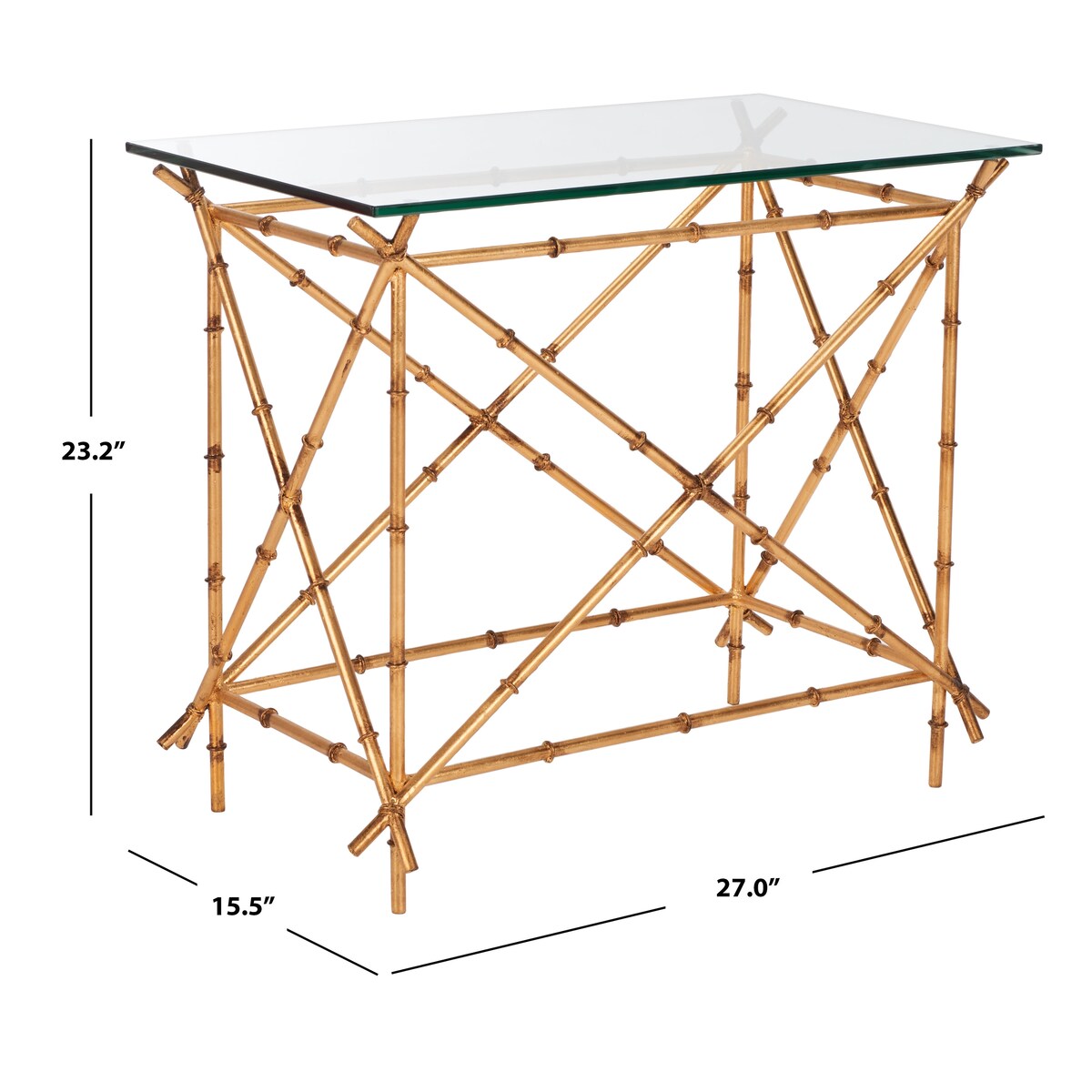 SAFAVIEH Shirlie Hidden Treasures Glass Top Brass Accent Table - 27" x 15.5" x 23.2" - 27Wx16Dx23H