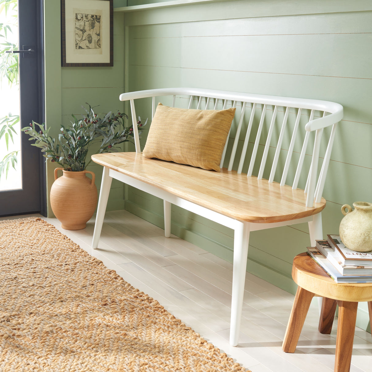 SAFAVIEH Sibyl Farmhouse Solid Wood Spindle Bench - 53Wx19Dx31H