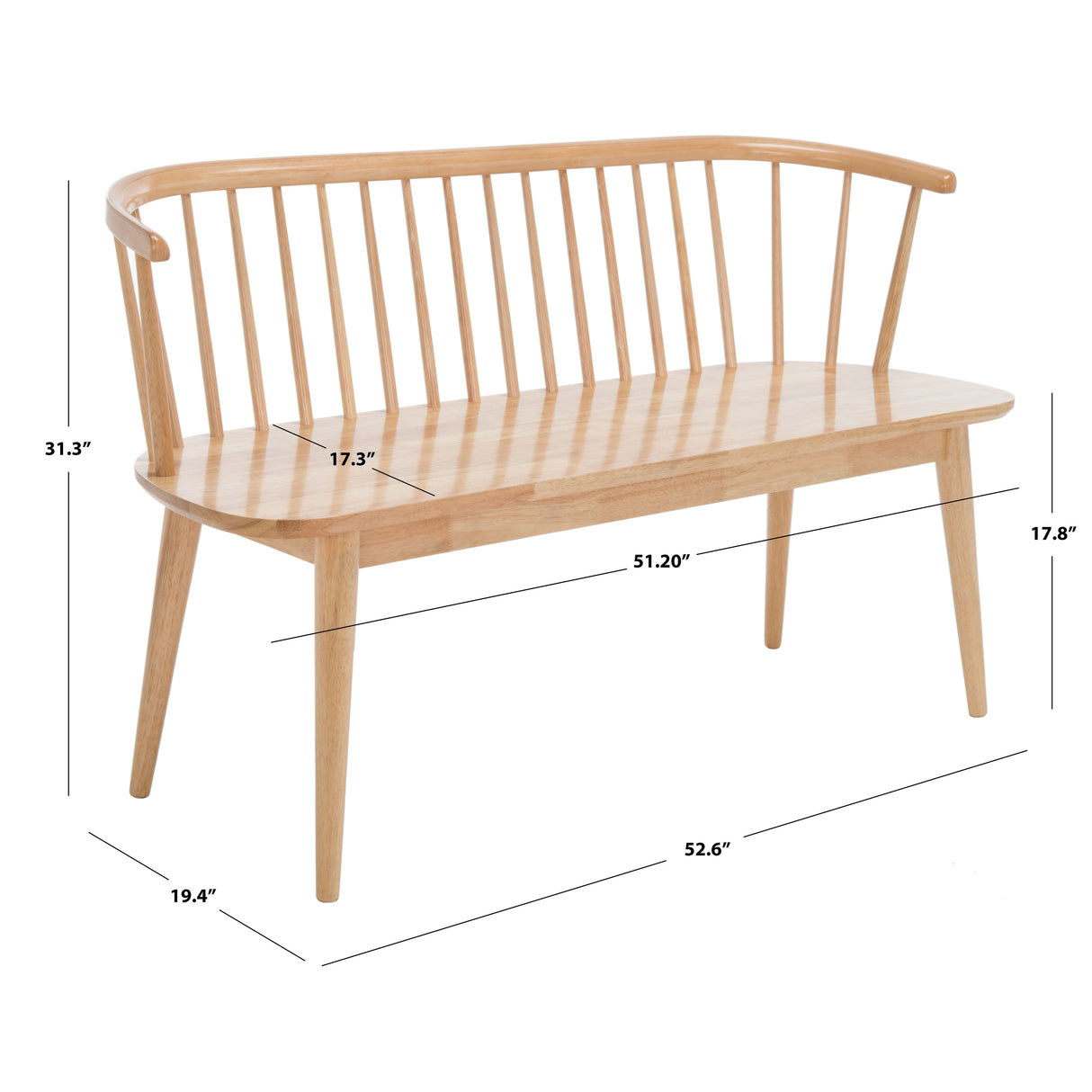 SAFAVIEH Sibyl Farmhouse Solid Wood Spindle Bench - 53Wx19Dx31H