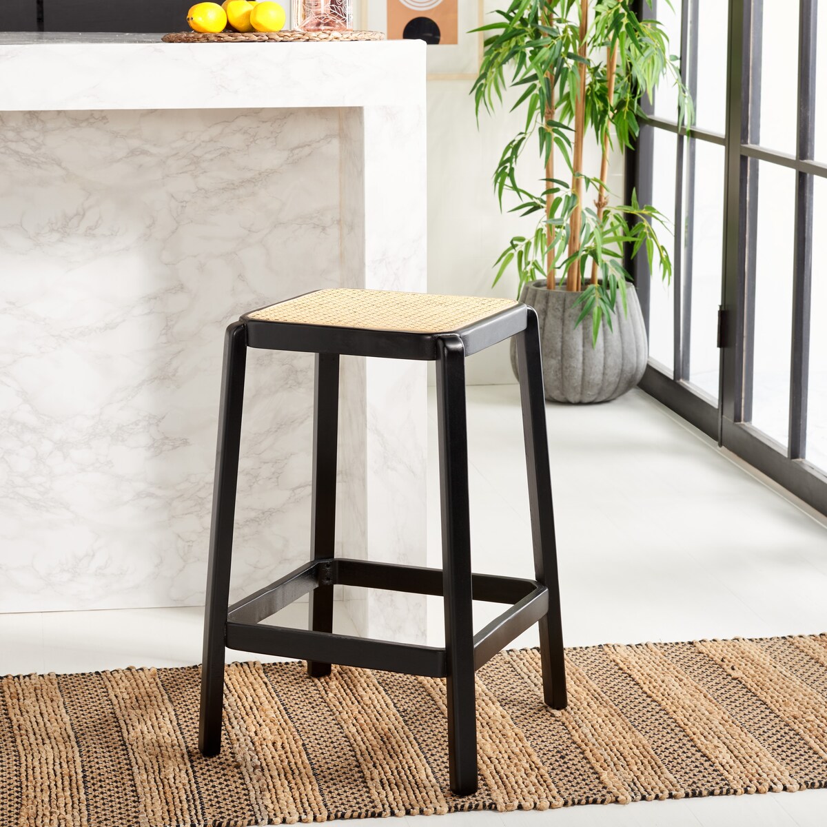 SAFAVIEH Silus Backless Cane Counter Stool - 17" W x 17" D x 25" H