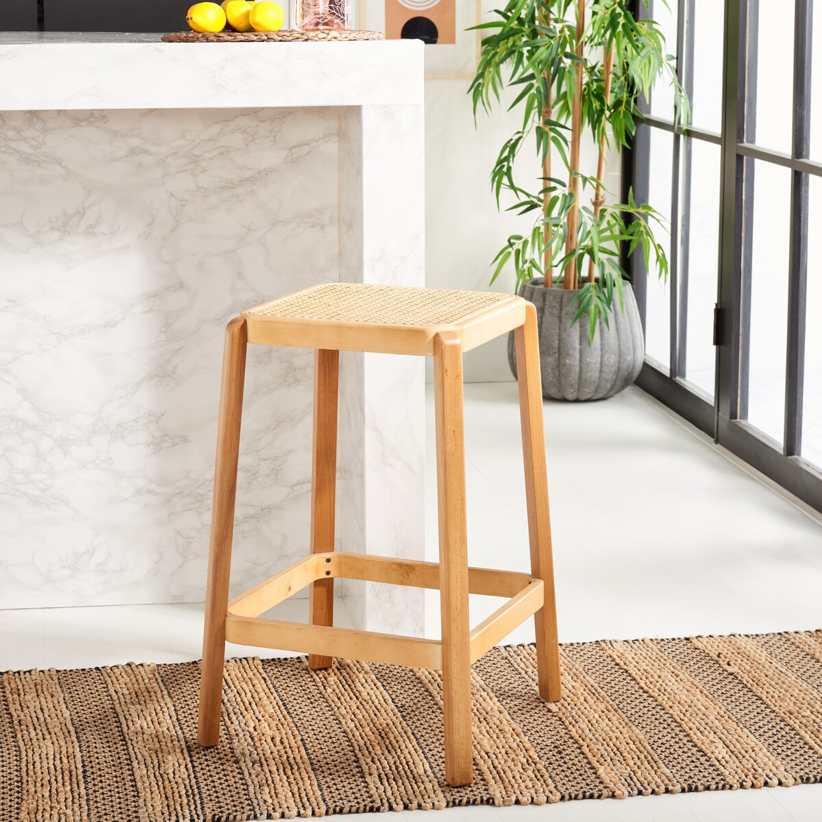 SAFAVIEH Silus Backless Cane Counter Stool - 17" W x 17" D x 25" H