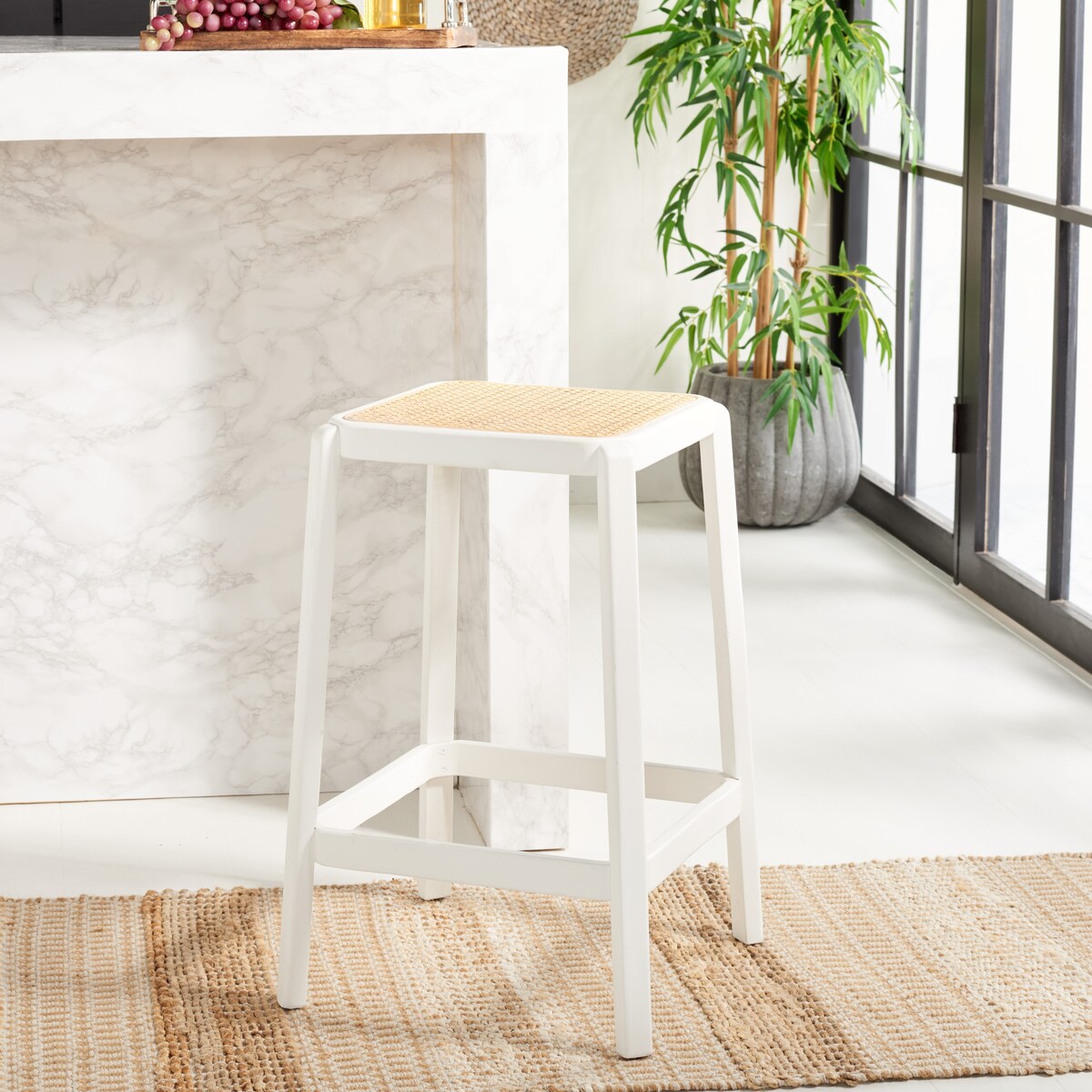 SAFAVIEH Silus Backless Cane Counter Stool - 17" W x 17" D x 25" H