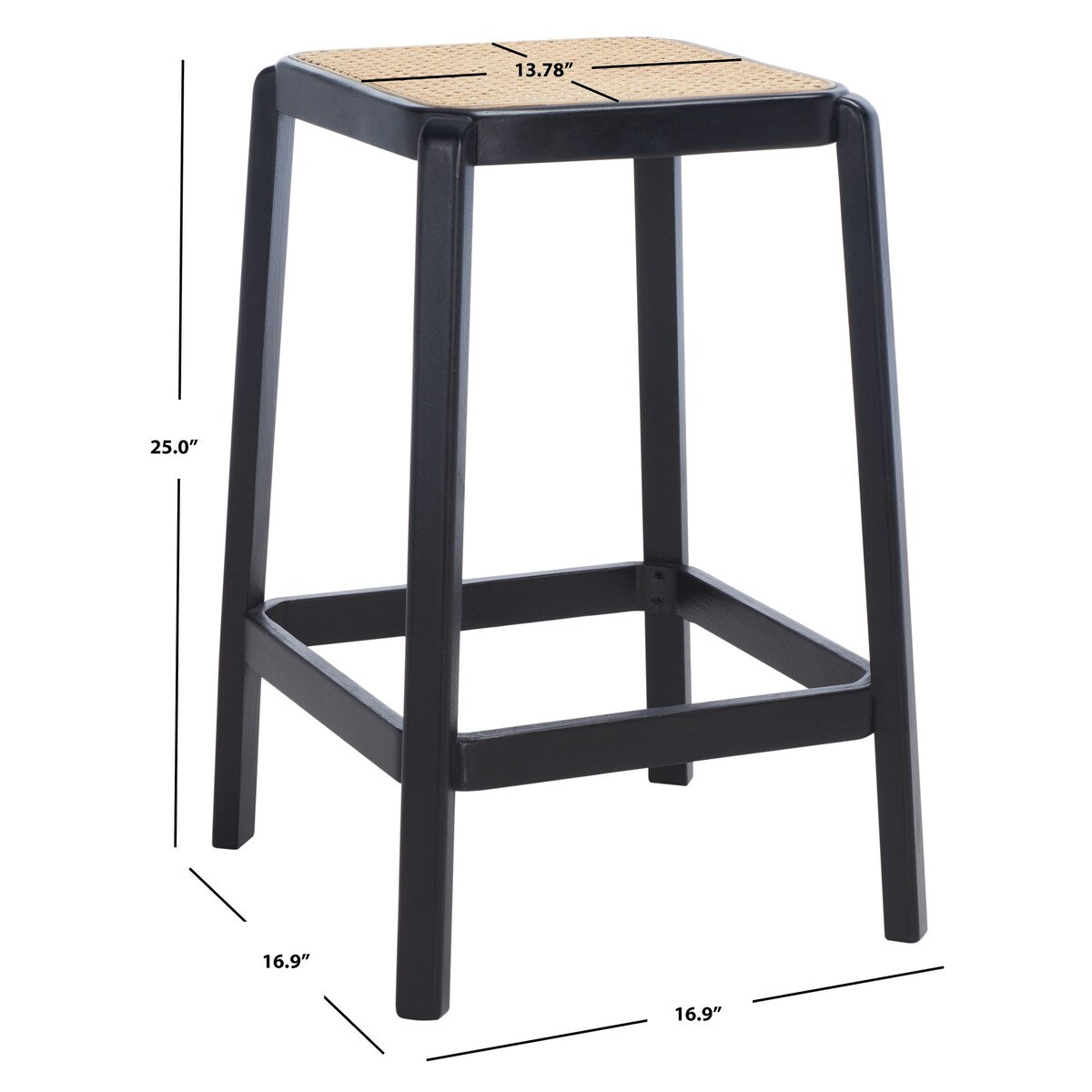 SAFAVIEH Silus Backless Cane Counter Stool - 17" W x 17" D x 25" H