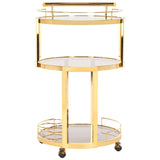 SAFAVIEH Sueann 3 Tier Round Bar Cart-Gold / Tea - 22.1" x 19.7" x 34.3" - 22Wx20Dx34H