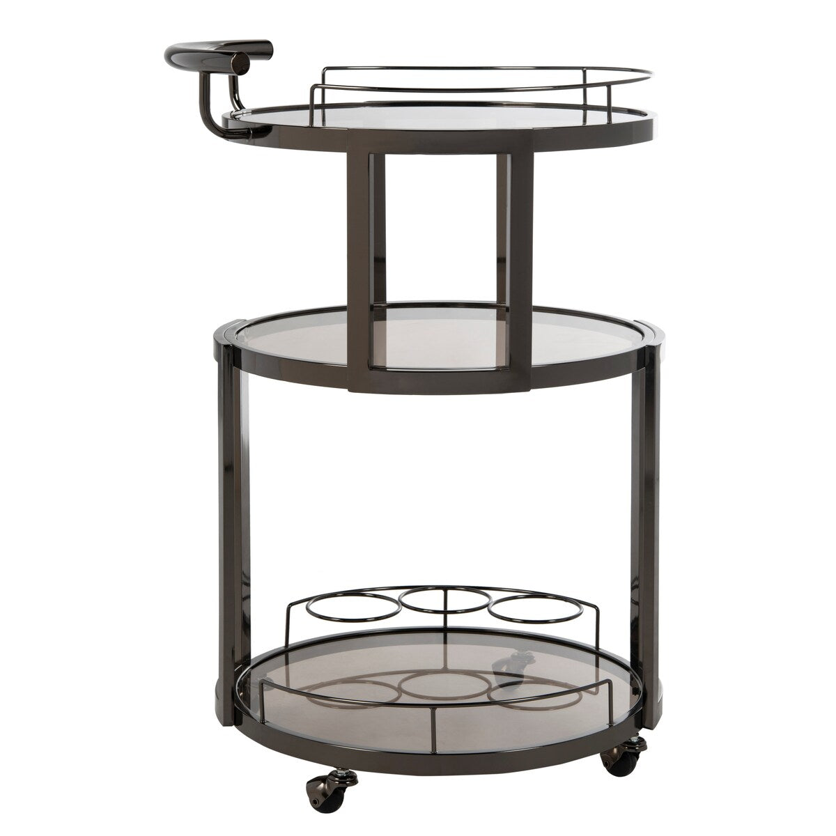 SAFAVIEH Sueann 3 Tier Round Bar Cart-Gold / Tea - 22.1" x 19.7" x 34.3" - 22Wx20Dx34H