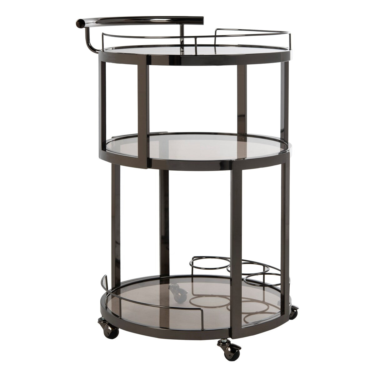 SAFAVIEH Sueann 3 Tier Round Bar Cart-Gold / Tea - 22.1" x 19.7" x 34.3" - 22Wx20Dx34H