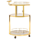 SAFAVIEH Sueann 3 Tier Round Bar Cart-Gold / Tea - 22.1" x 19.7" x 34.3" - 22Wx20Dx34H