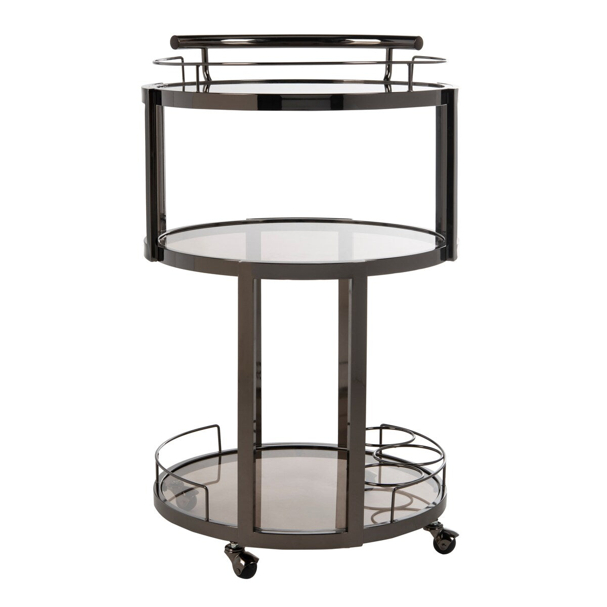 SAFAVIEH Sueann 3 Tier Round Bar Cart-Gold / Tea - 22.1" x 19.7" x 34.3" - 22Wx20Dx34H