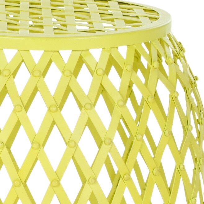 SAFAVIEH Sumarros Stripes Yellow Matte Iron Stool - 15" x 15" x 17.7" - 15Wx15Dx18H