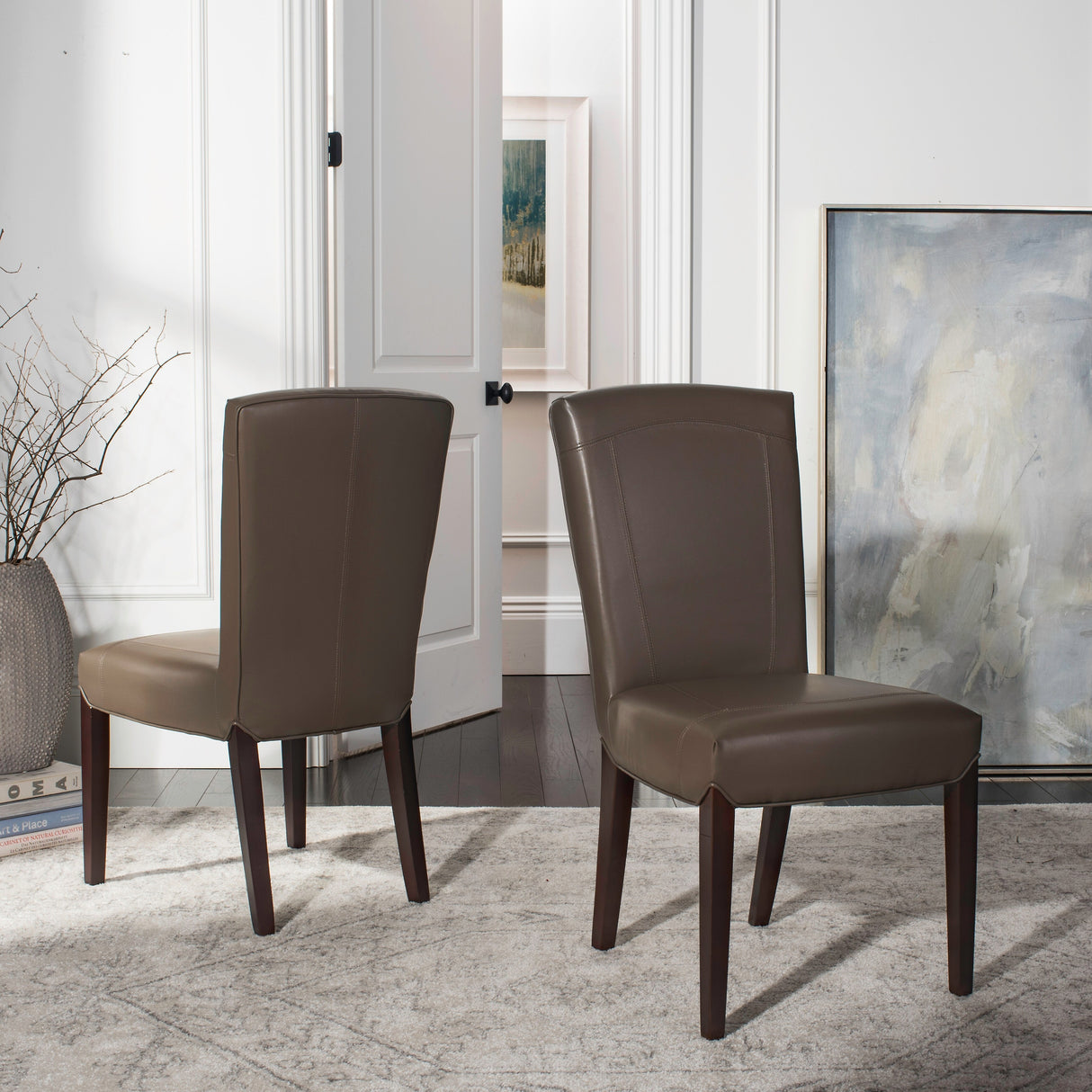 SAFAVIEH Suzie Parsons Brown Marbled Leather Dining Chair (Set of 2) - 20.3" x 24.8" x 39.4" - 20Wx25Dx39H