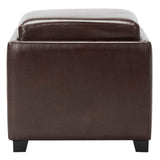 SAFAVIEH Tamie Tray Cordovan Leather Storage Ottoman