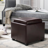 SAFAVIEH Tamie Tray Cordovan Leather Storage Ottoman