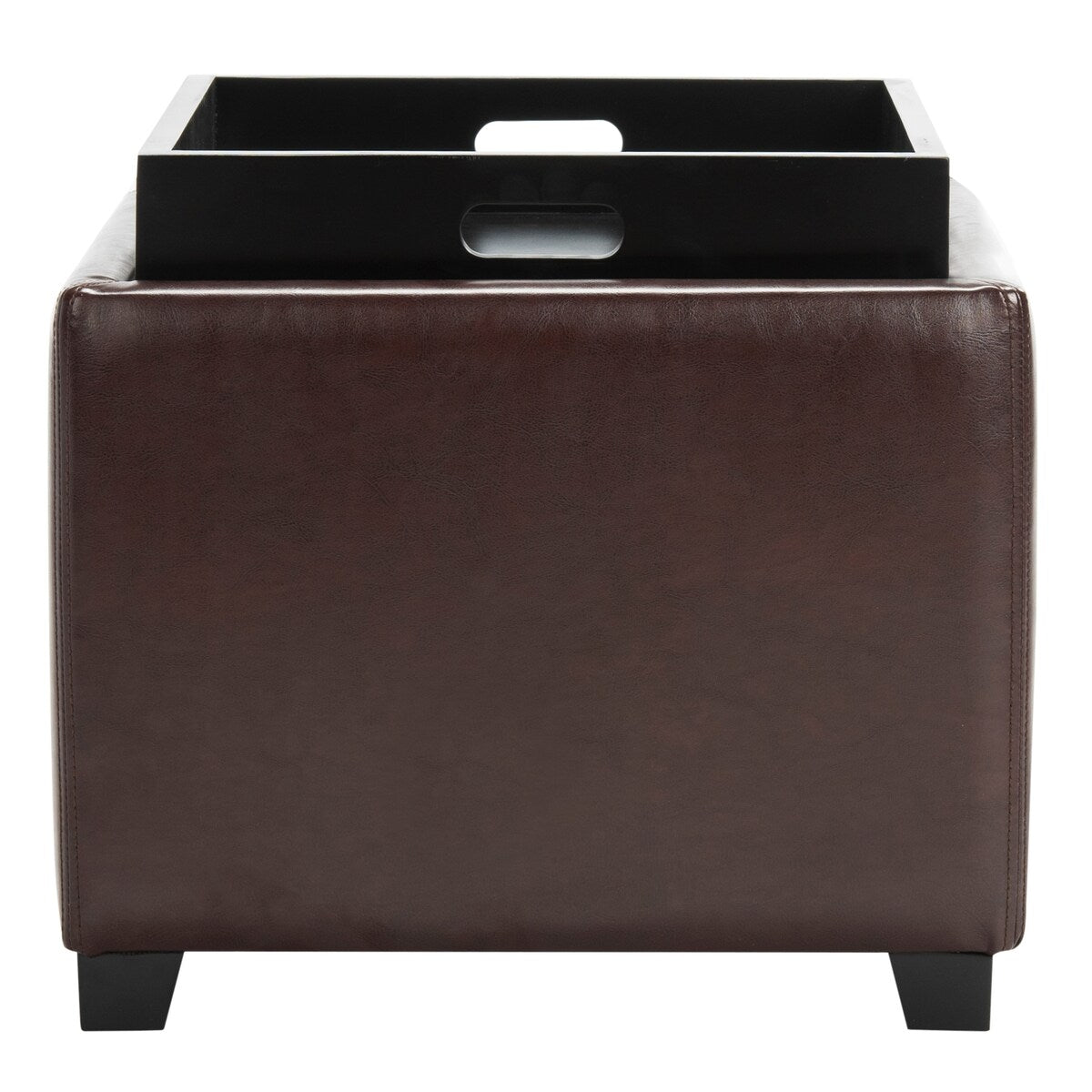 SAFAVIEH Tamie Tray Cordovan Leather Storage Ottoman