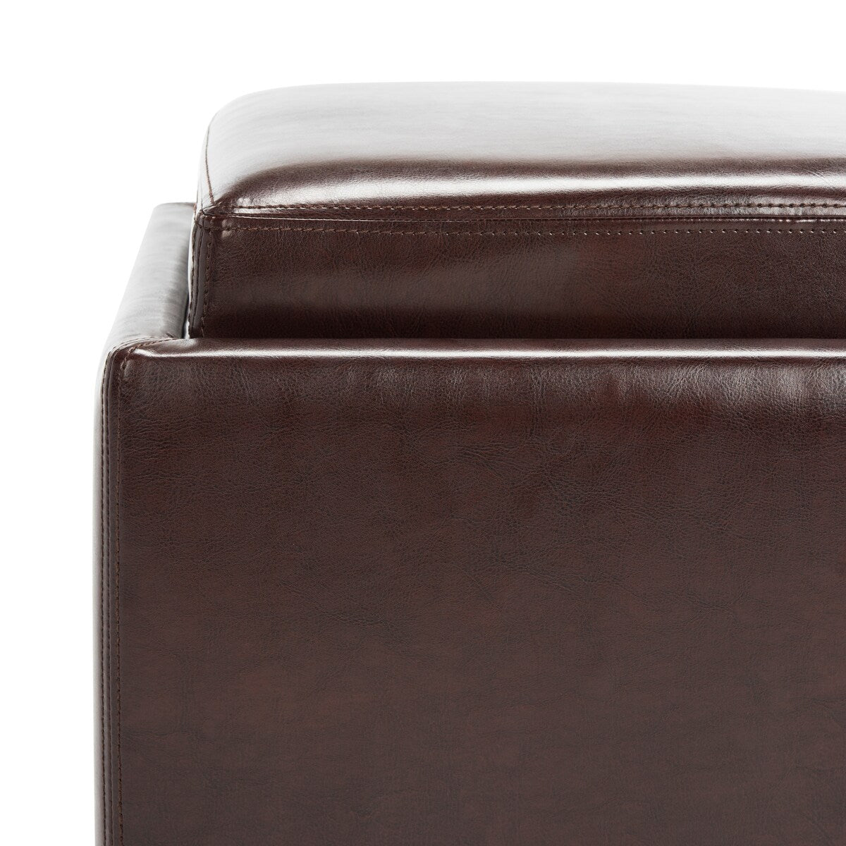 SAFAVIEH Tamie Tray Cordovan Leather Storage Ottoman