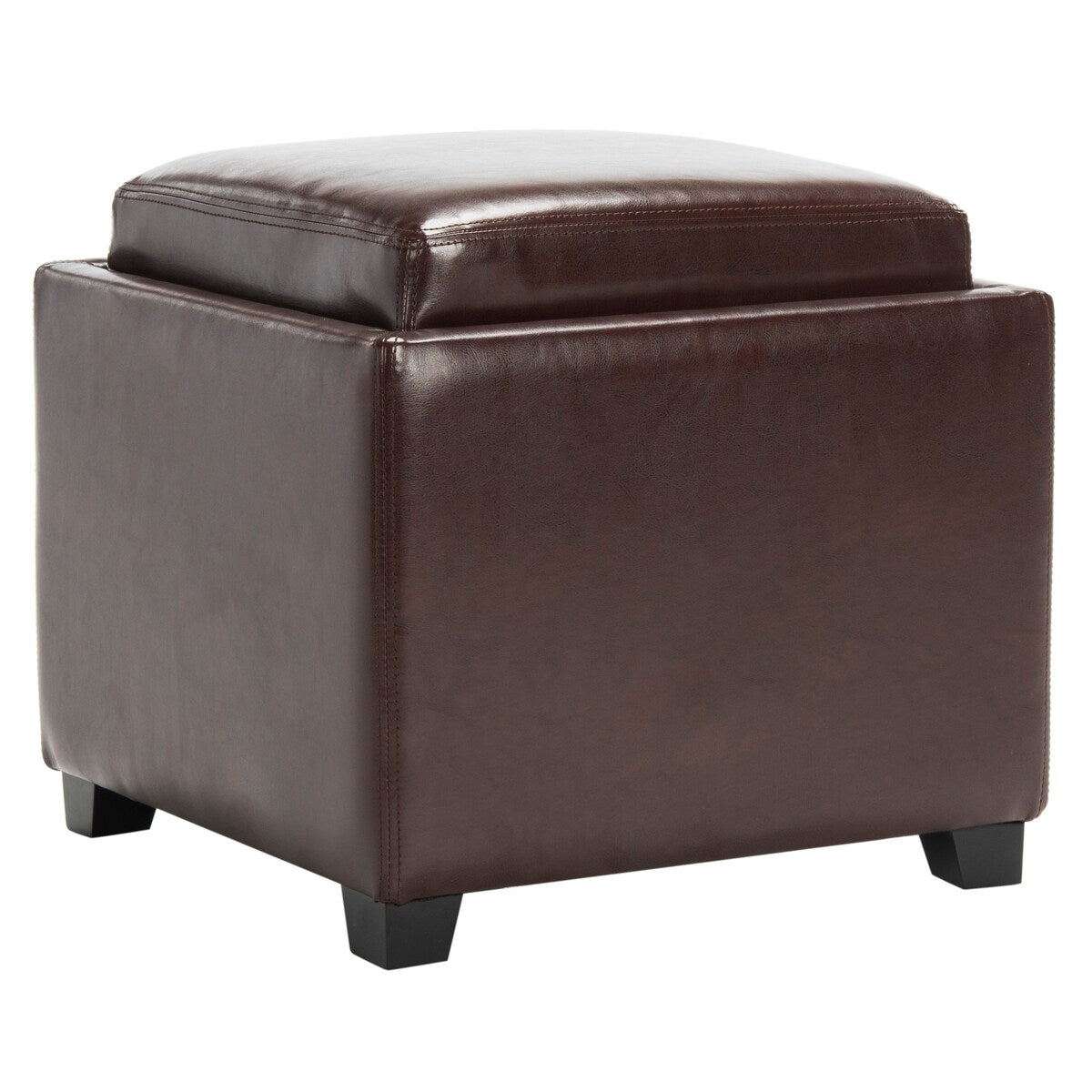 SAFAVIEH Tamie Tray Cordovan Leather Storage Ottoman