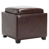 SAFAVIEH Tamie Tray Cordovan Leather Storage Ottoman