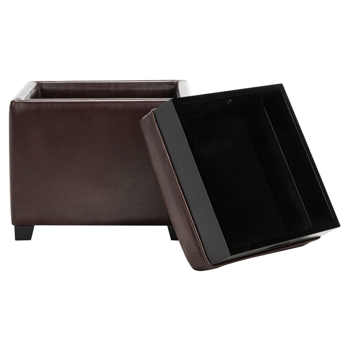 SAFAVIEH Tamie Tray Cordovan Leather Storage Ottoman