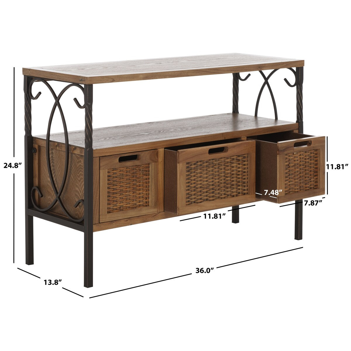 SAFAVIEH Tamuita Antique Pewter Dark Walnut Finish Console Table - 36" x 13.8" x 24.8" - 36Wx14Dx25H