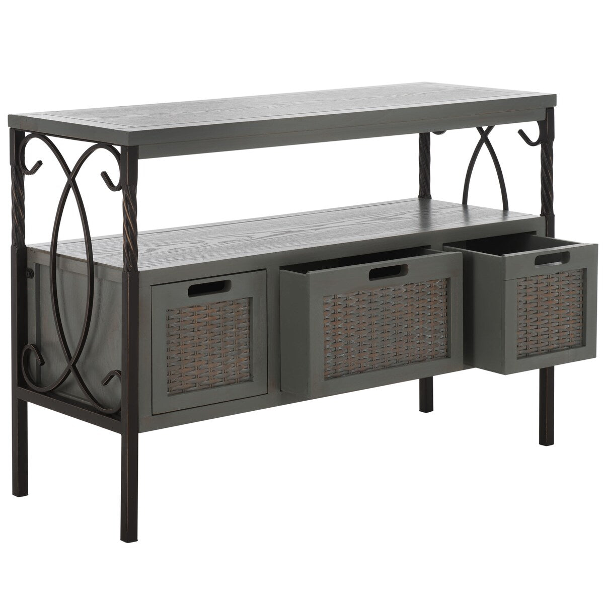 SAFAVIEH Tamuita Antique Pewter Dark Walnut Finish Console Table - 36" x 13.8" x 24.8" - 36Wx14Dx25H