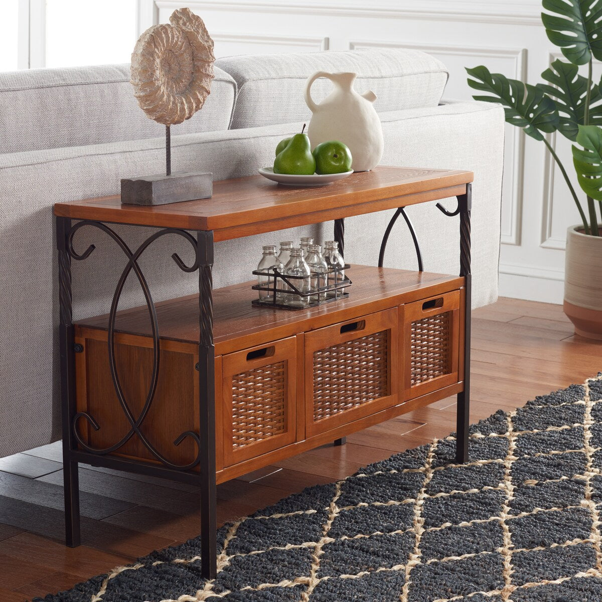 SAFAVIEH Tamuita Antique Pewter Dark Walnut Finish Console Table - 36" x 13.8" x 24.8" - 36Wx14Dx25H