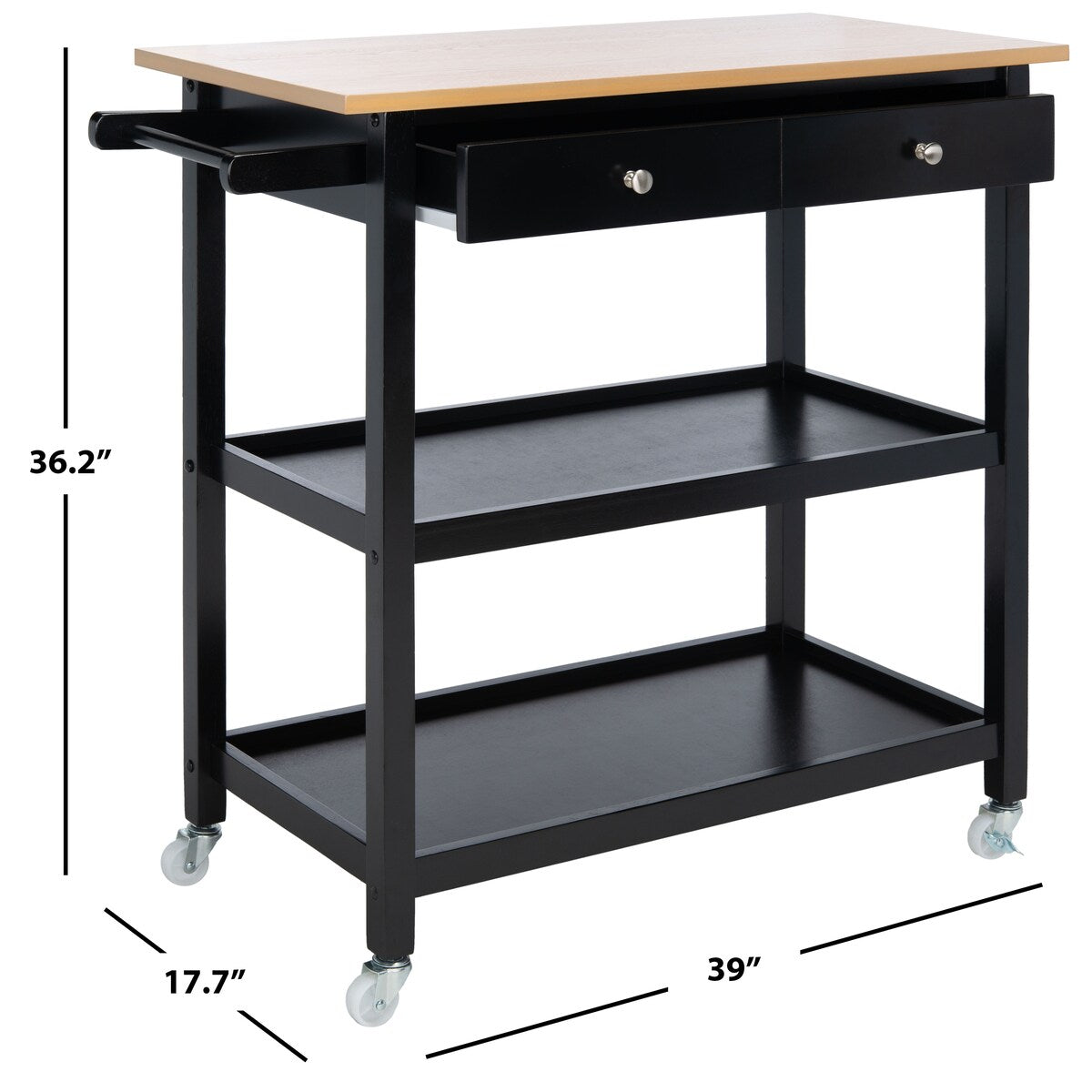 SAFAVIEH Tania 1-Drawer 2-Shelf Kitchen Bar Cart with Wheels - 39" W x 17.7" L x 36.2" H - 39Wx18Dx36H