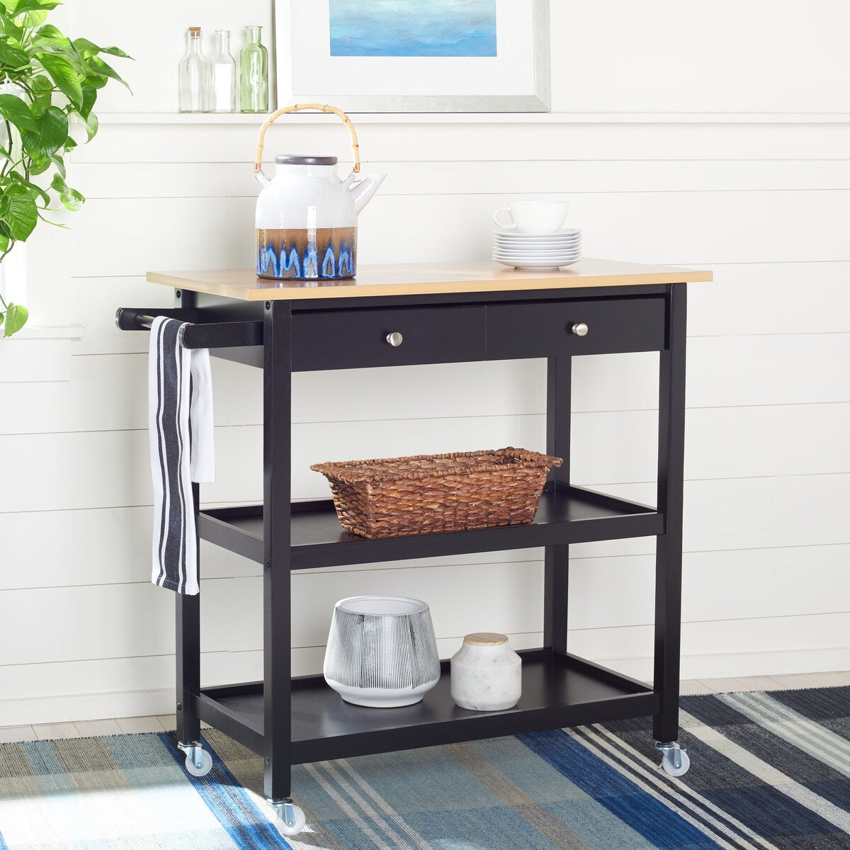 SAFAVIEH Tania 1-Drawer 2-Shelf Kitchen Bar Cart with Wheels - 39" W x 17.7" L x 36.2" H - 39Wx18Dx36H