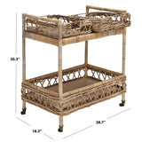 SAFAVIEH Teressa 2-Tier Rattan Bar Cart - 30.3" x 28.7" x 18.3" - 29Wx18Dx30H