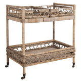 SAFAVIEH Teressa 2-Tier Rattan Bar Cart - 30.3" x 28.7" x 18.3" - 29Wx18Dx30H