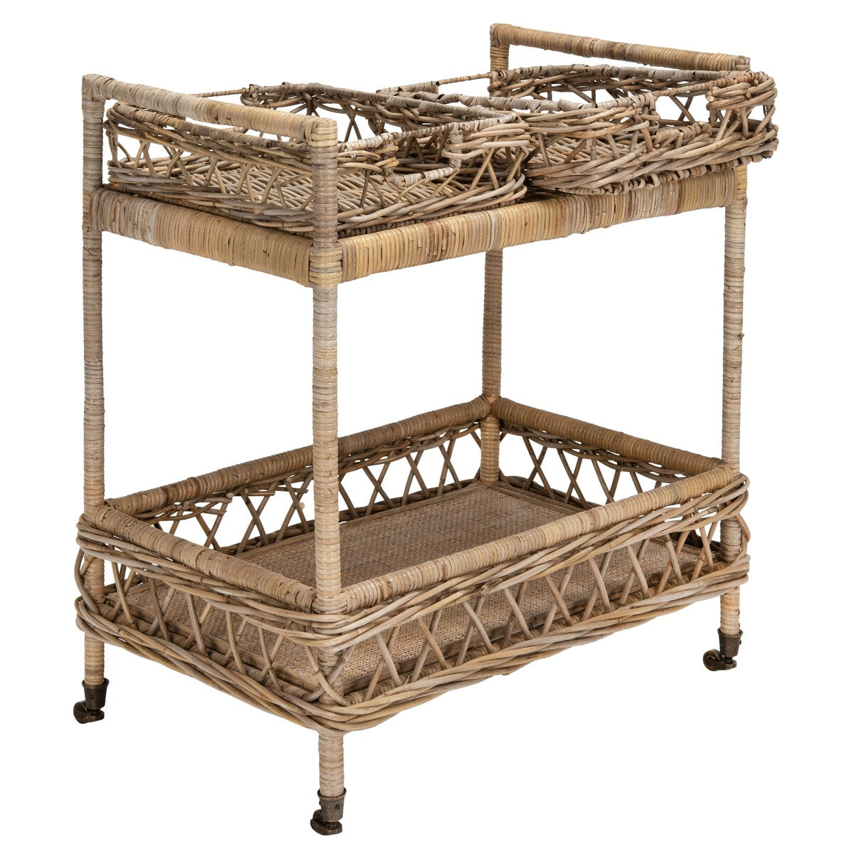 SAFAVIEH Teressa 2-Tier Rattan Bar Cart - 30.3" x 28.7" x 18.3" - 29Wx18Dx30H