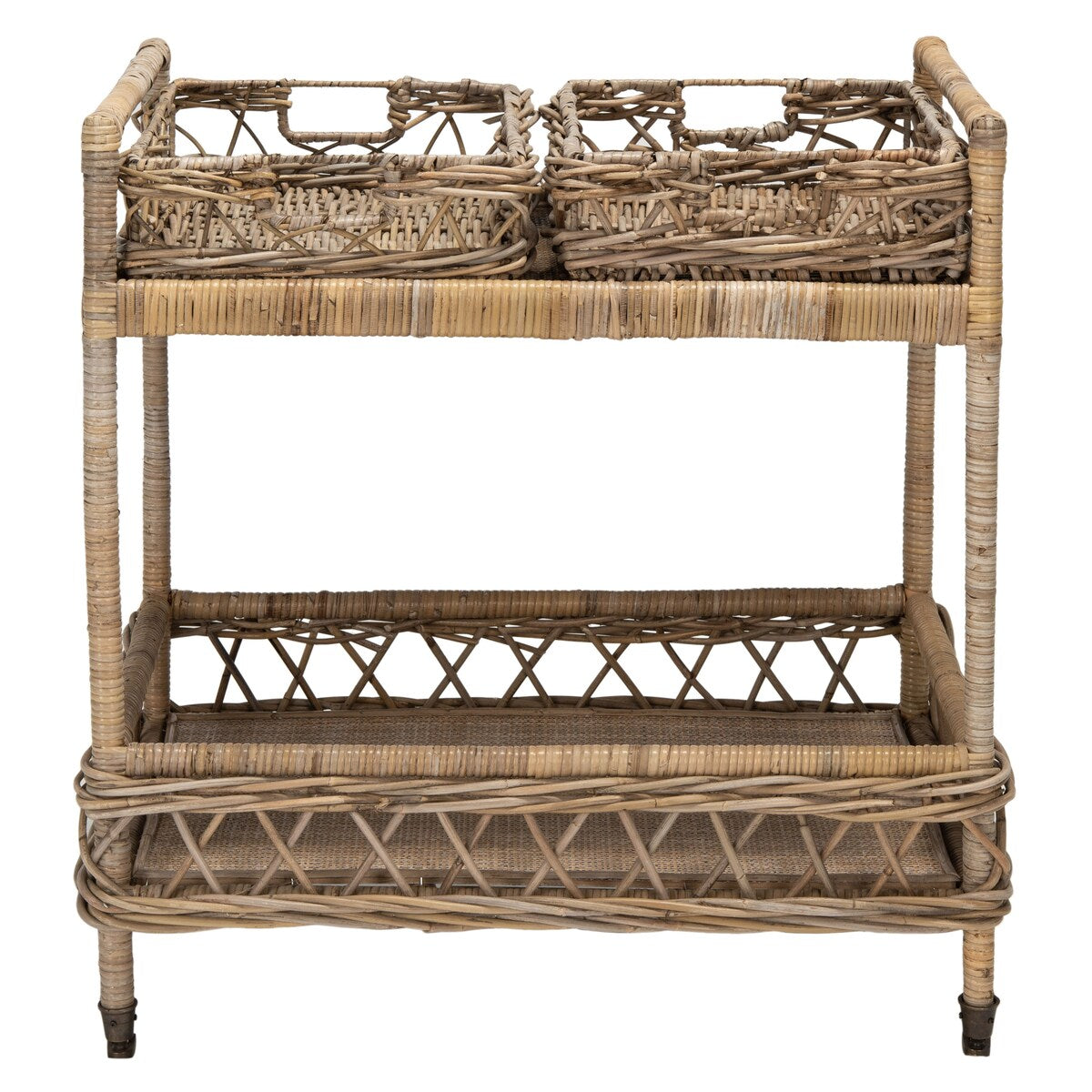 SAFAVIEH Teressa 2-Tier Rattan Bar Cart - 30.3" x 28.7" x 18.3" - 29Wx18Dx30H