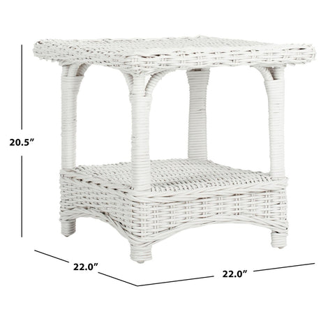 SAFAVIEH Teri White Rattan Side Table - 22" x 22" x 20.5" - 22Wx22Dx21H