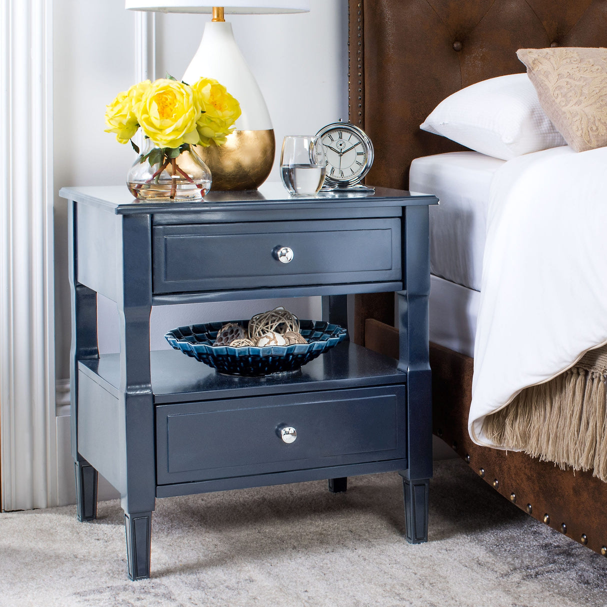 SAFAVIEH Terri Two Drawer White Nightstand