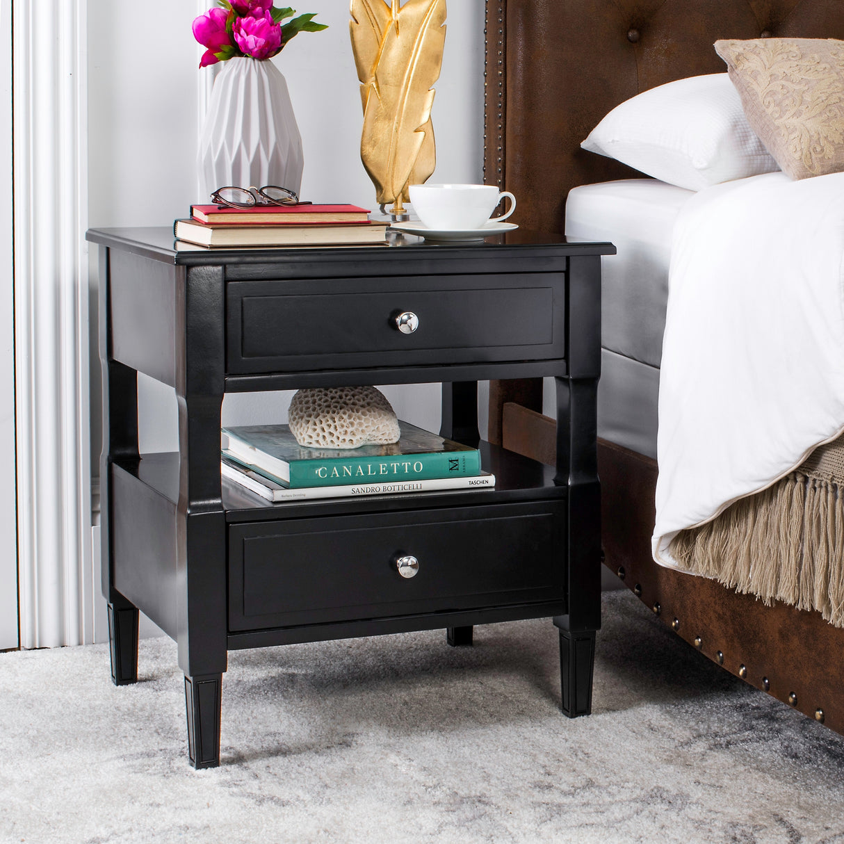 SAFAVIEH Terri Two Drawer White Nightstand