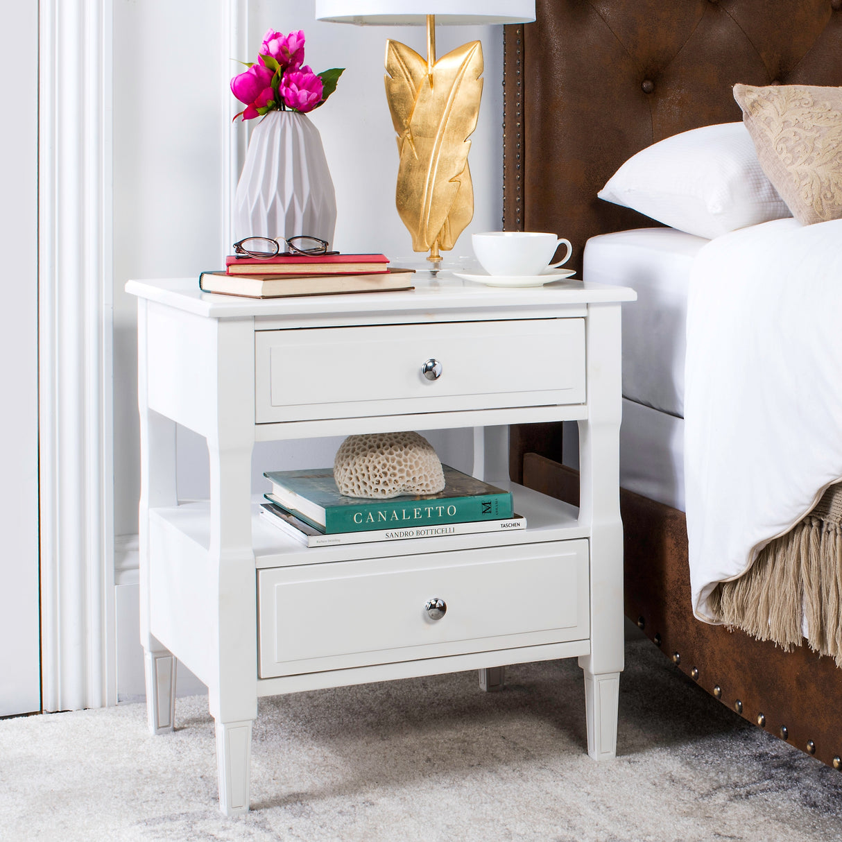 SAFAVIEH Terri Two Drawer White Nightstand