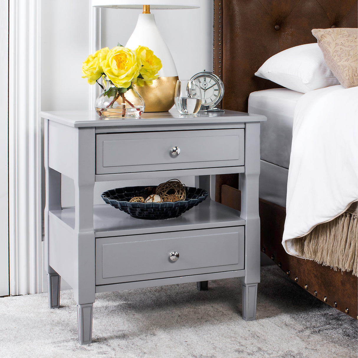 SAFAVIEH Terri Two Drawer White Nightstand