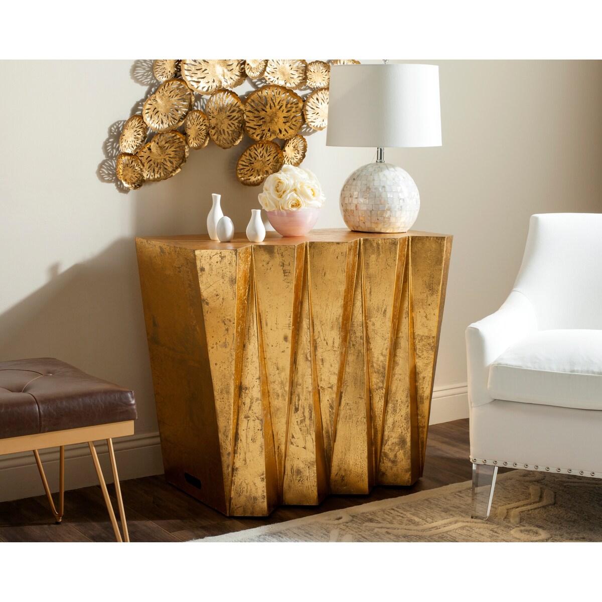 SAFAVIEH Thalia Gold Hex Console - 36" x 18" x 29.5" - 36Wx18Dx30H