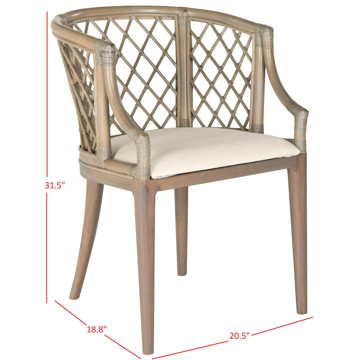 SAFAVIEH Theona Rattan Lattice Arm Chair - 22.3" W x 23" L x 31.3" H - 22Wx23Dx31H