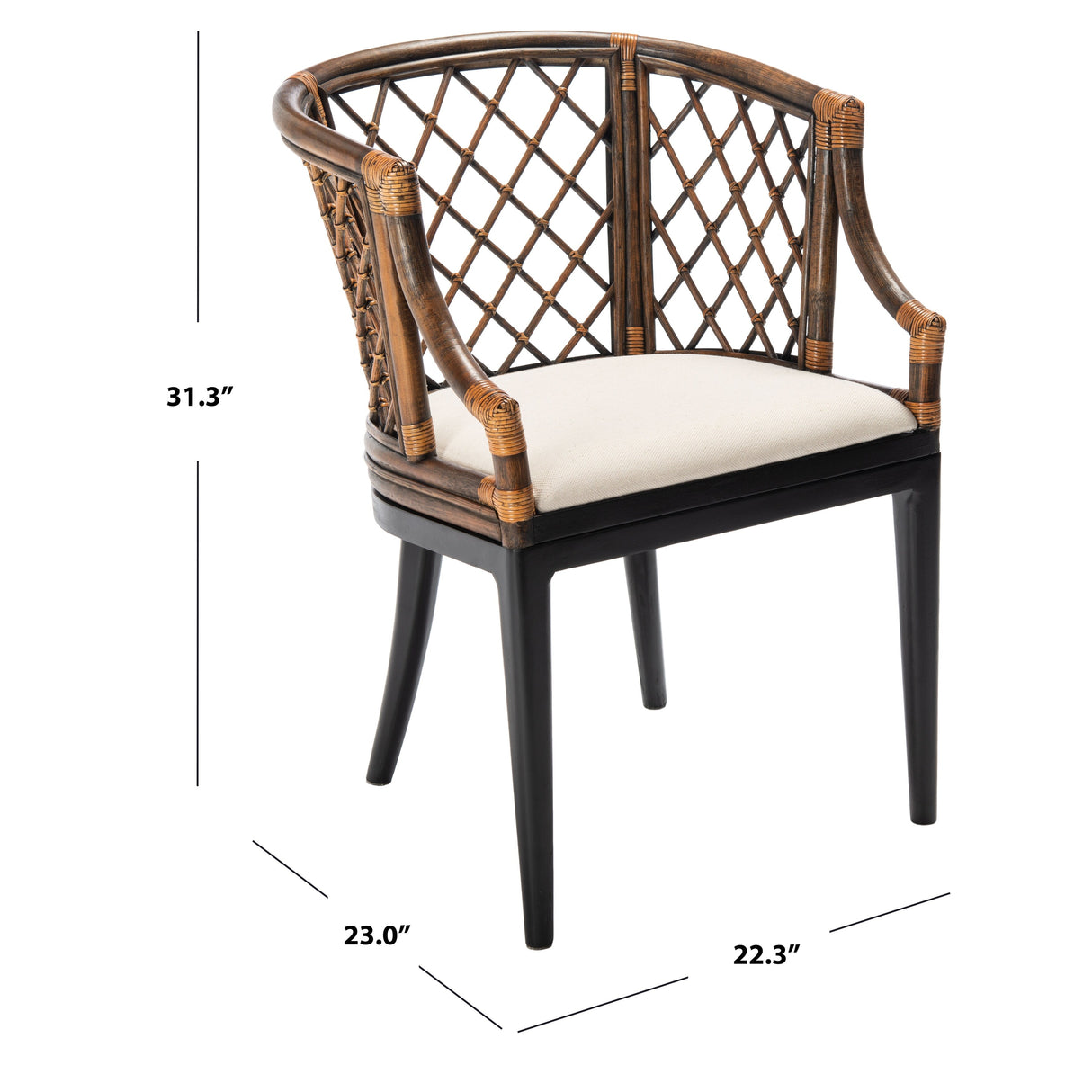 SAFAVIEH Theona Rattan Lattice Arm Chair - 22.3" W x 23" L x 31.3" H - 22Wx23Dx31H