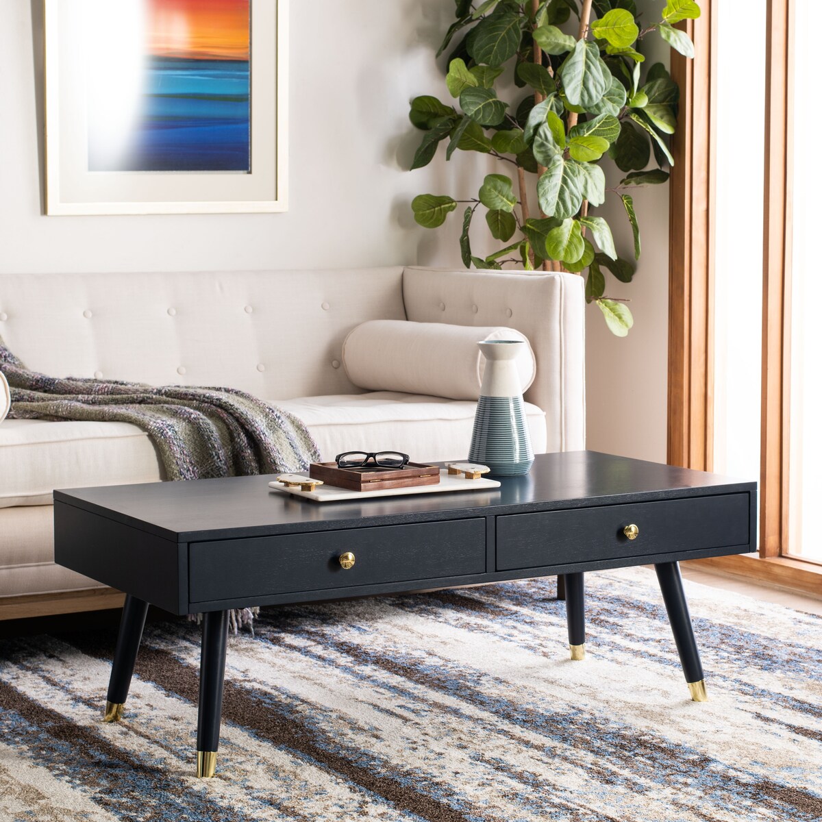 SAFAVIEH Tonya Mid-Century Gold Cap Coffee Table - 48" x 24" x 18" - 48Wx24Dx18H