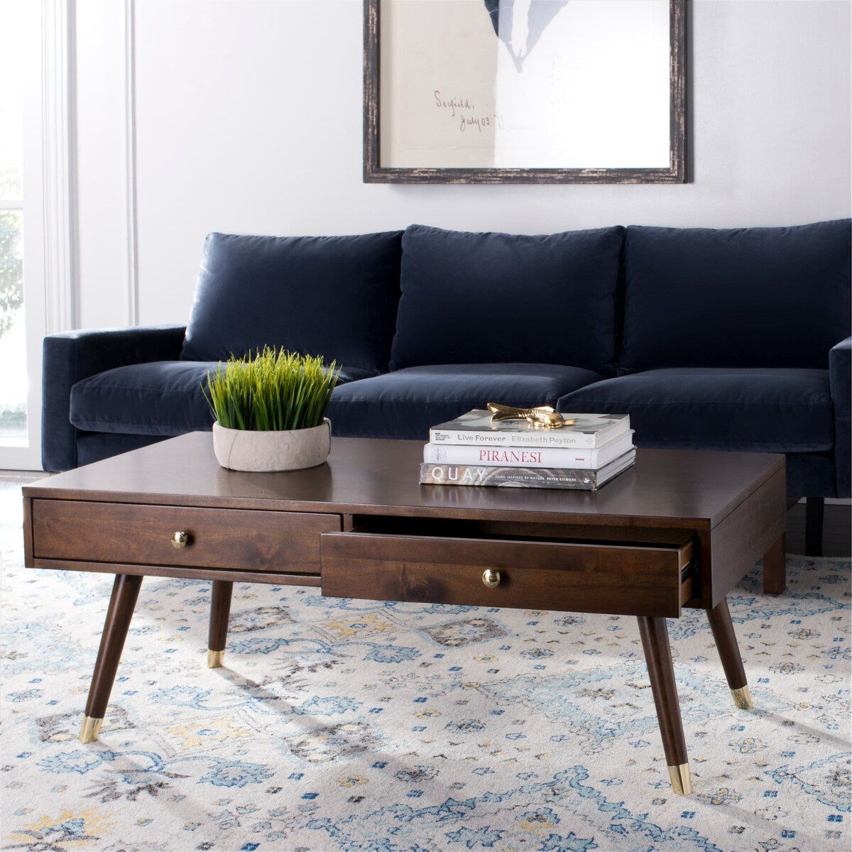 SAFAVIEH Tonya Mid-Century Gold Cap Coffee Table - 48" x 24" x 18" - 48Wx24Dx18H