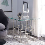 SAFAVIEH Treasures Dragojla Silver/ Glass Top Accent Table - 21.7" x 21.7" x 21.4" - 22Wx22Dx21H