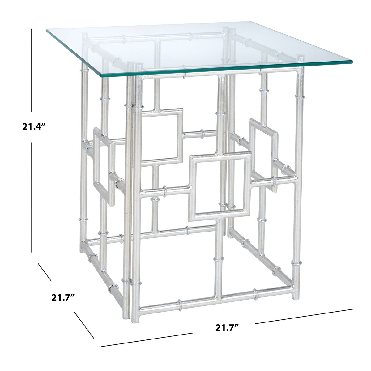 SAFAVIEH Treasures Dragojla Silver/ Glass Top Accent Table - 21.7" x 21.7" x 21.4" - 22Wx22Dx21H