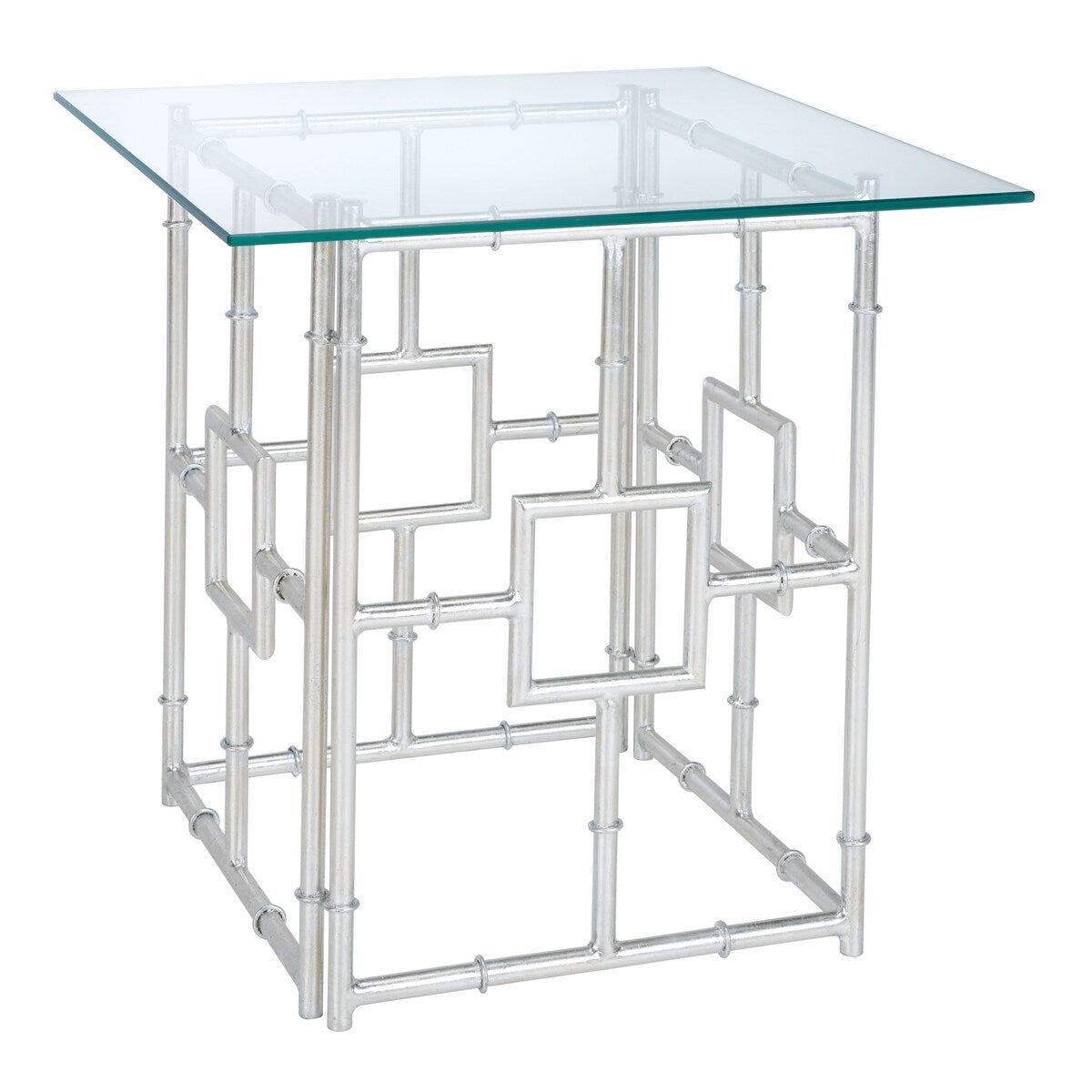 SAFAVIEH Treasures Dragojla Silver/ Glass Top Accent Table - 21.7" x 21.7" x 21.4" - 22Wx22Dx21H