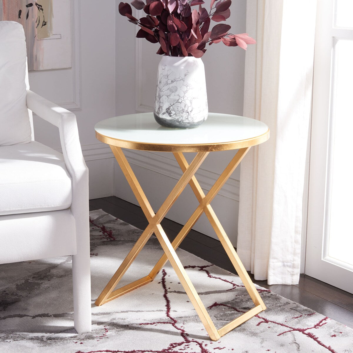 SAFAVIEH Treasures Felicitas Gold/ White Top Accent Table - 20" x 20" x 22.9" - 20Wx20Dx23H